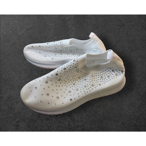 Brand New Amazon Womens Size 41 US 11 White Crystal Embellished Sneakers Walking - Picture 4 of 6